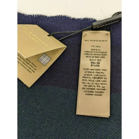 Burberry Cashmere Scarf Green & Blue 176 x 28 cm (Unisex) NWT (MSRP $490) - Picture 3 of 4